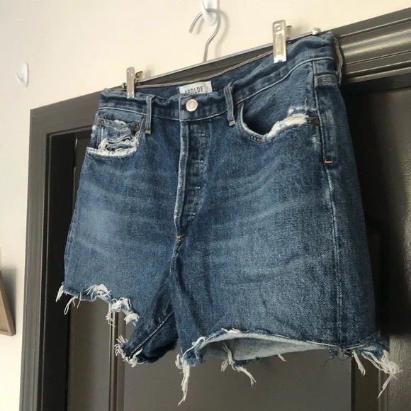 Agolde dark wash high rise Reese jean shorts- no holes no distressing